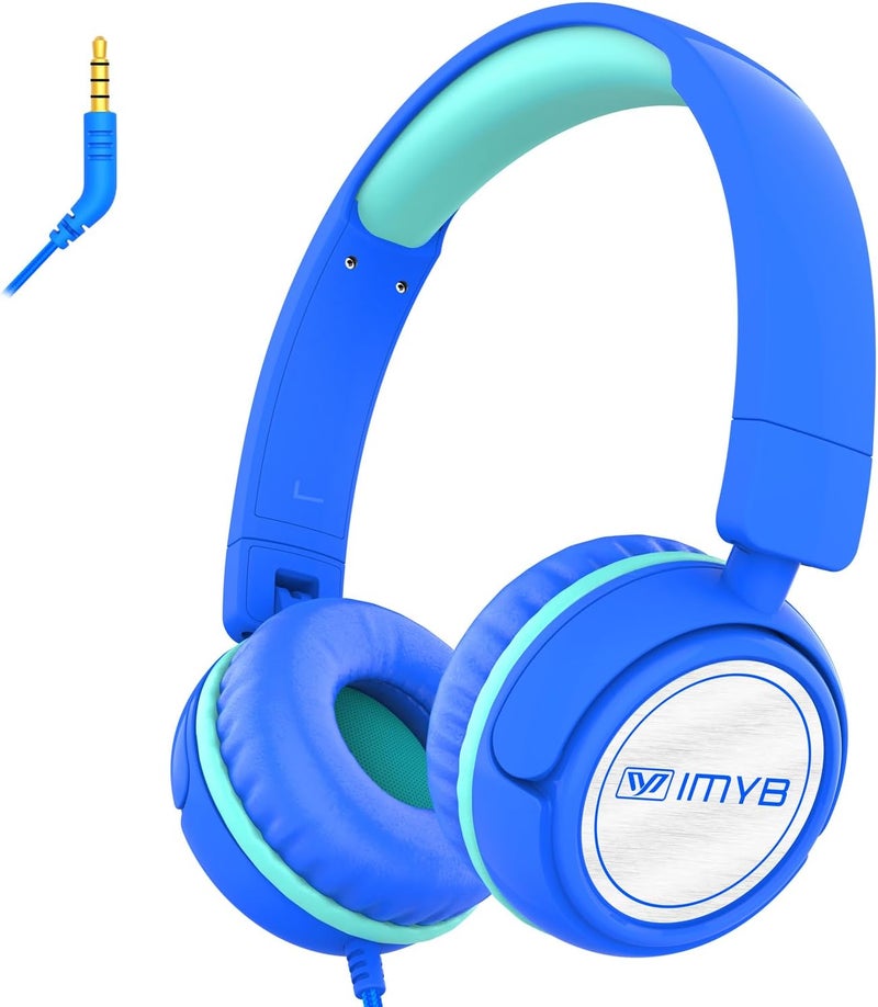 IMYB V1 Kids Headphones, Wired Stereo Foldable Tangle-Free 3.5mm Adjustable On-Ear Headphones for Kids for School/Toddlers/Childrens/Teens/Boys/Girls/Ipad/Tablet/Kindle/Phones/Travel/Plane (Blue-RV) - Image 1